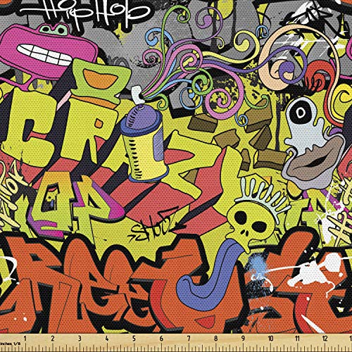 Ambesonne Graffiti Fabric by The Yard, Contemporary Style Hip Hop ...