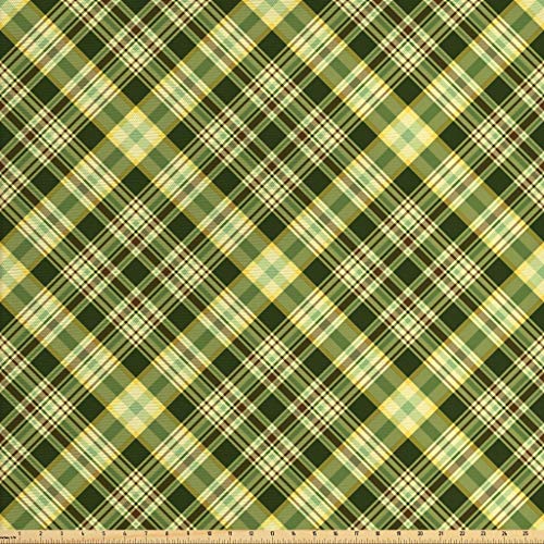 Ambesonne Green and Brown Fabric by The Yard, Diagonal Checkered P...