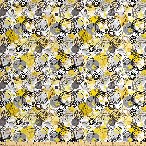 Ambesonne Grey and Yellow Fabric by The Yard, Hand Drawn Sketchy G...
