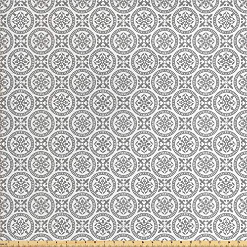 Ambesonne Grey Fabric by The Yard, Antique Ornate Oriental Floral ...
