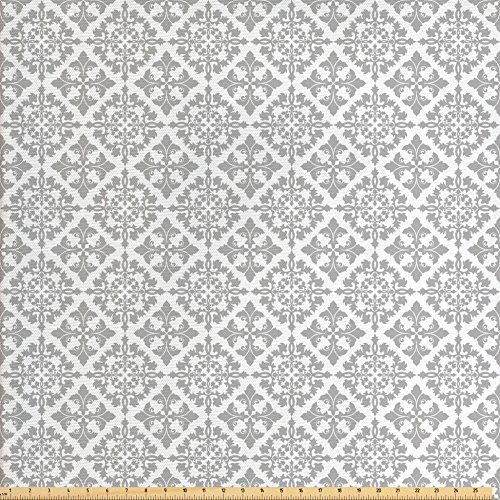 Ambesonne Grey Fabric by The Yard, Antique Victorian Floral Retro ...