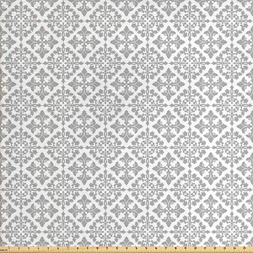 Ambesonne Grey Fabric by The Yard, Antique Victorian Floral Retro ...