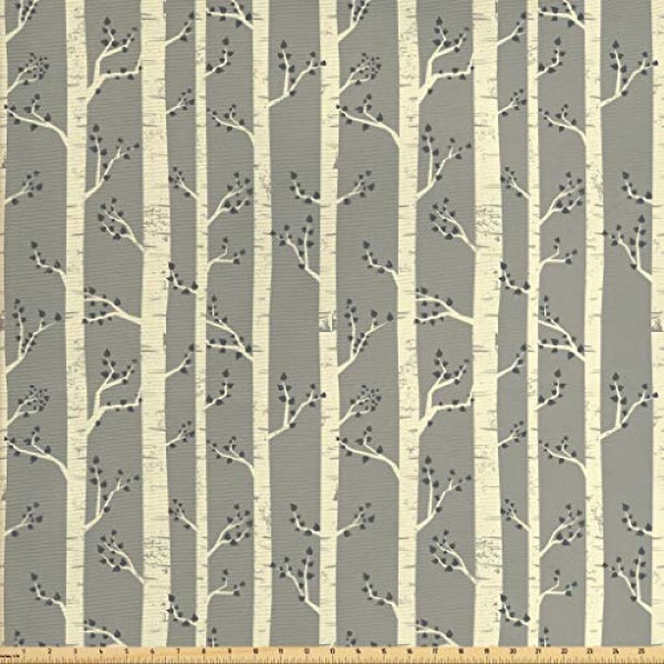 Ambesonne Grey Fabric by The Yard, Birch Tree Branches Vintage Boh...