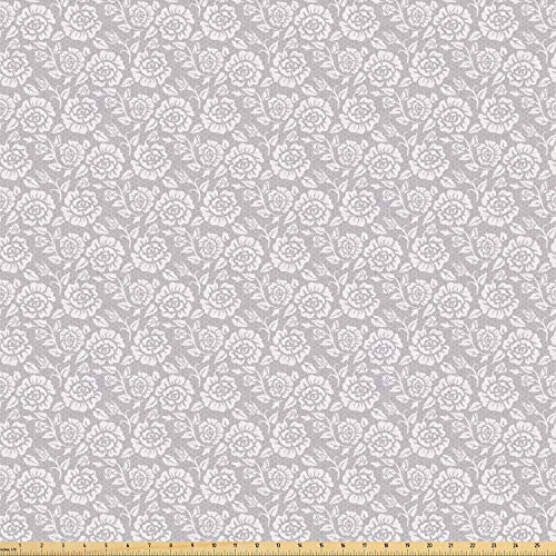 Ambesonne Grey Fabric by The Yard, Floral Flower Buds Leaves Patte...