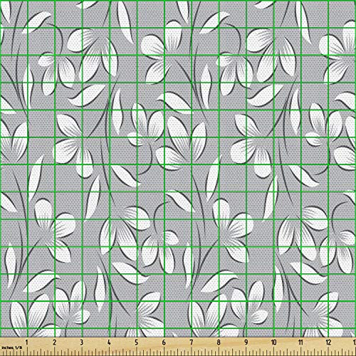 Ambesonne Grey Fabric by The Yard, Floral Ornaments Spring Theme A...