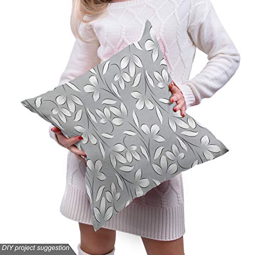 Ambesonne Grey Fabric by The Yard, Floral Ornaments Spring Theme A...
