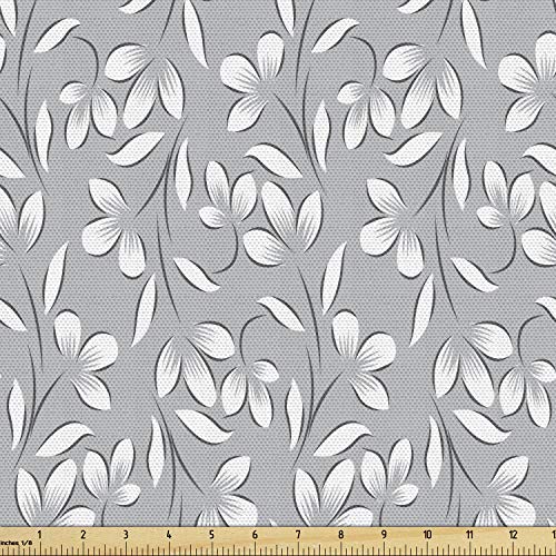 Ambesonne Grey Fabric by The Yard, Floral Ornaments Spring Theme A...