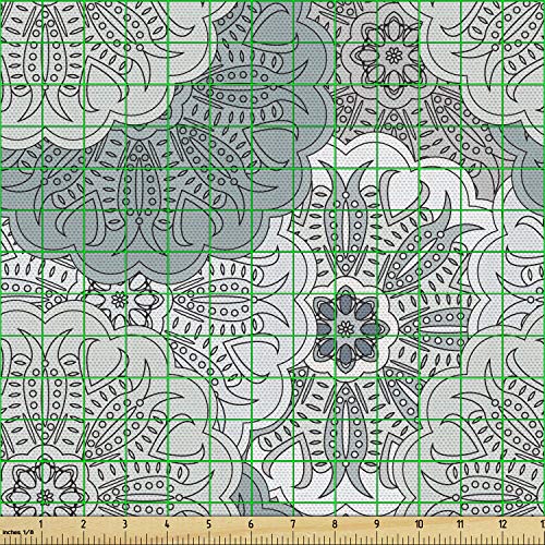 Ambesonne Grey Fabric by The Yard, Tile Art Mandala with Oriental ...