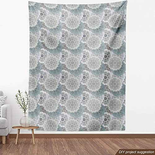 Ambesonne Grey Fabric by The Yard, Tile Art Mandala with Oriental ...