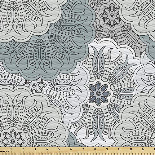 Ambesonne Grey Fabric by The Yard, Tile Art Mandala with Oriental ...