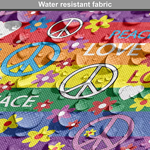 Ambesonne Groovy Fabric by The Yard, Heart Peace Flower Power Poli...