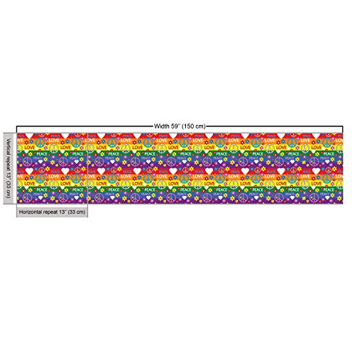 Ambesonne Groovy Fabric by The Yard, Heart Peace Flower Power Poli...