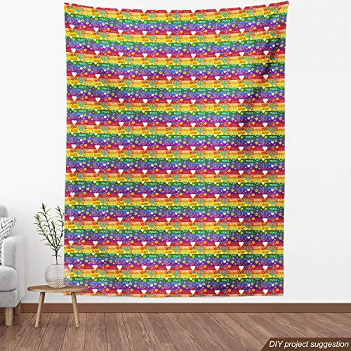 Ambesonne Groovy Fabric by The Yard, Heart Peace Flower Power Poli...