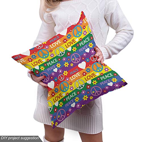 Ambesonne Groovy Fabric by The Yard, Heart Peace Flower Power Poli...