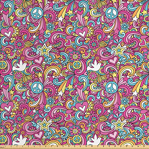 Ambesonne Groovy Fabric by The Yard, Psychedelic Complex Funky Pas...