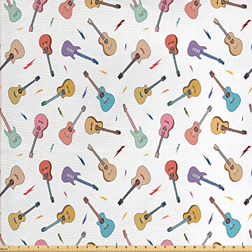 Ambesonne Guitar Fabric by The Yard, Rhythm and Melody Pattern wit...