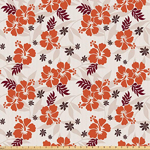 Ambesonne Hawaii Fabric by The Yard, Abstract Aloha State Floral P...