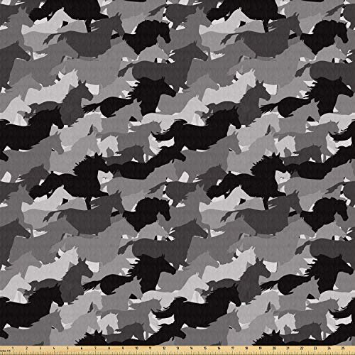 Ambesonne Horses Fabric by The Yard, Mustang Herd Galloping Togeth...
