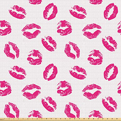 Ambesonne Kiss Fabric by The Yard, Vibrant Colored Lipstick Kiss P...