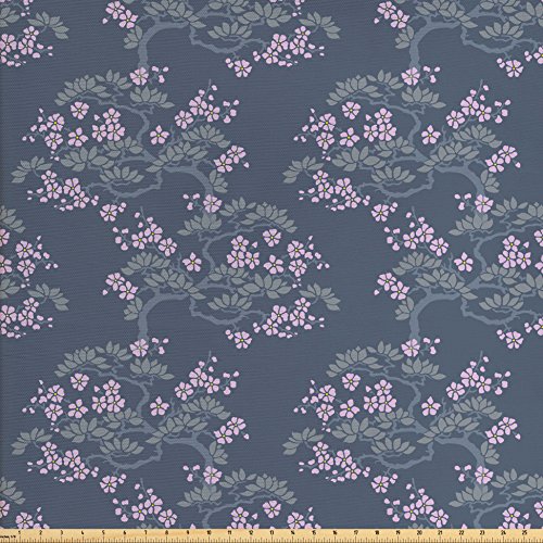 Ambesonne Leaf Fabric by The Yard, Abstract Japanese Plum Blossoms...