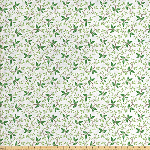 Ambesonne Leaf Fabric by The Yard, Ivy Patterns with Tiny Green Le...
