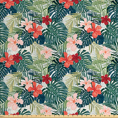 Ambesonne Leaf Fabric by The Yard, Summer Beach Holiday Themed Hib...