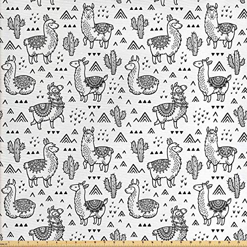 Ambesonne Llama Fabric by The Yard, Abstract Triangles with Doodle...