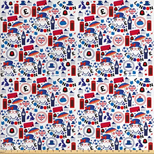Ambesonne London Fabric by The Yard, Pattern with London Queen Eli...