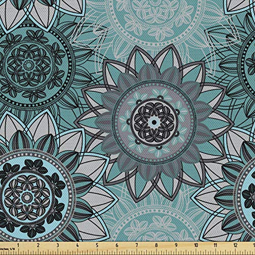 Ambesonne Mandala Fabric by The Yard, Hippie Oriental Abstract Mot...