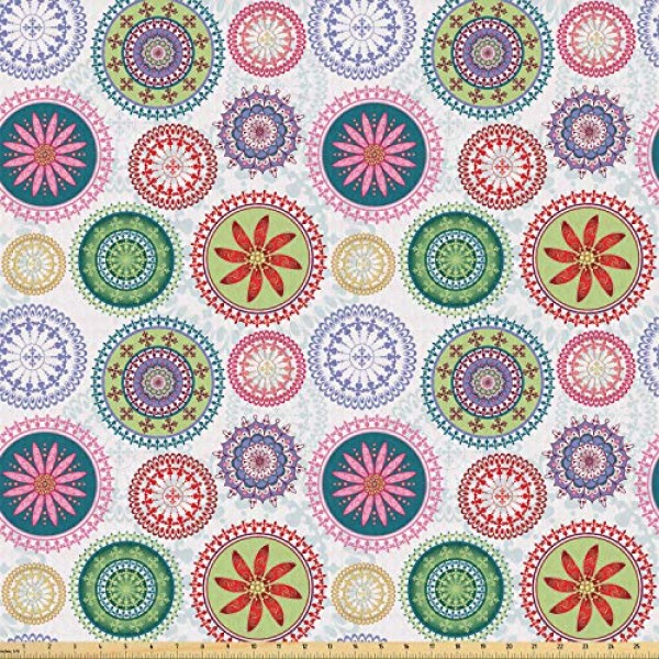 Ambesonne Mandala Fabric by The Yard, Ornamental Different Floral ...