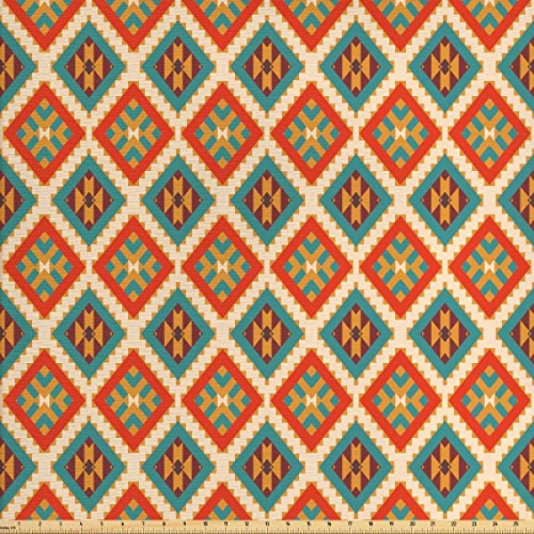 Ambesonne Mexican Fabric by The Yard, Colorful Pattern Retro Color...