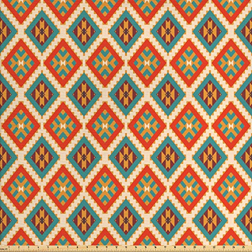 Ambesonne Mexican Fabric by The Yard, Colorful Pattern Retro Color...