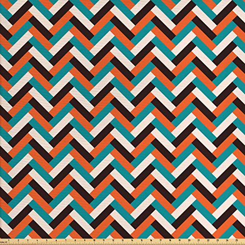Ambesonne Mid Century Fabric by The Yard, Herringbone Pattern in R...