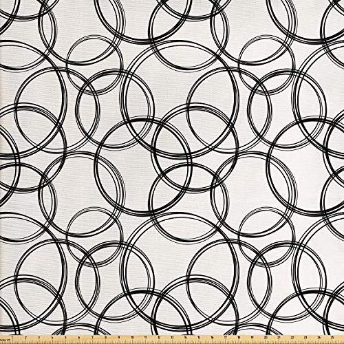 Ambesonne Minimalist Fabric by The Yard, Abstract Overlapping Circ...