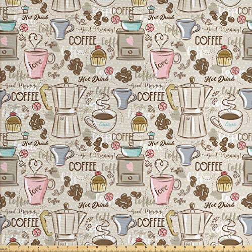 Ambesonne Modern Fabric by The Yard, Coffee Time Vintage Espresso ...