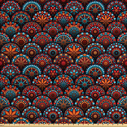 Ambesonne Moroccan Fabric by The Yard, Circles Pattern Mandala Ins...