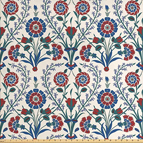 Ambesonne Moroccan Fabric by The Yard, Old Floral Ornament Pattern...