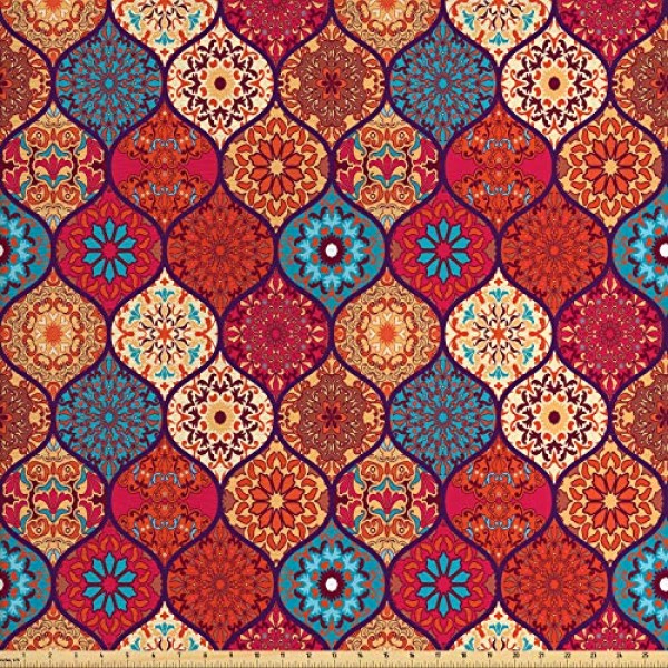 Ambesonne Moroccan Fabric by The Yard, Oriental Wavy Curvy Pattern...