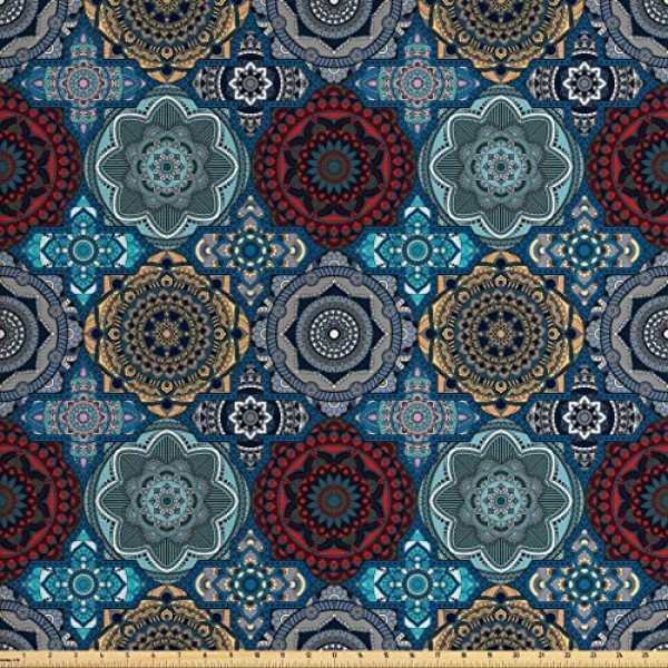 Ambesonne Moroccan Fabric by The Yard, Patchwork Style Vintage Ott...