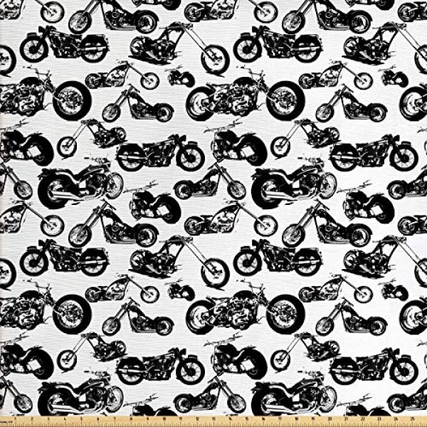 Ambesonne Motorcycle Fabric by The Yard, Retro Chopper Pattern Mon...