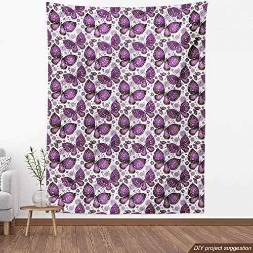Ambesonne Natural Fabric by The Yard, Butterflies with Paisley Mot...