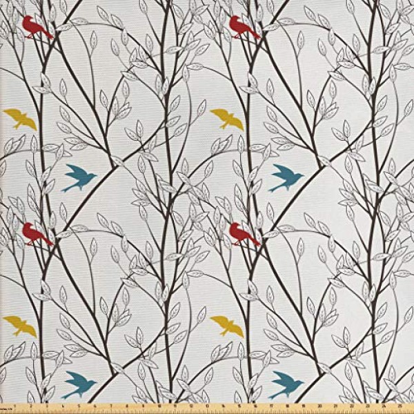 Ambesonne Nature Fabric by The Yard, Birds Wildlife Cartoon Like I...