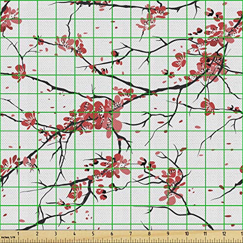 Ambesonne Nature Fabric by The Yard, Illustration of Sakura Branch...