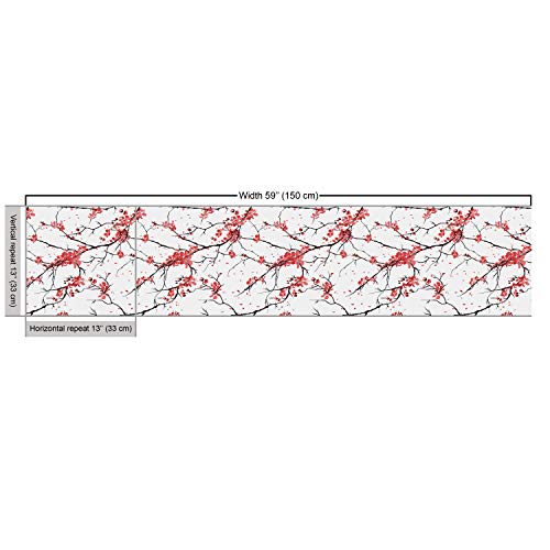 Ambesonne Nature Fabric by The Yard, Illustration of Sakura Branch...