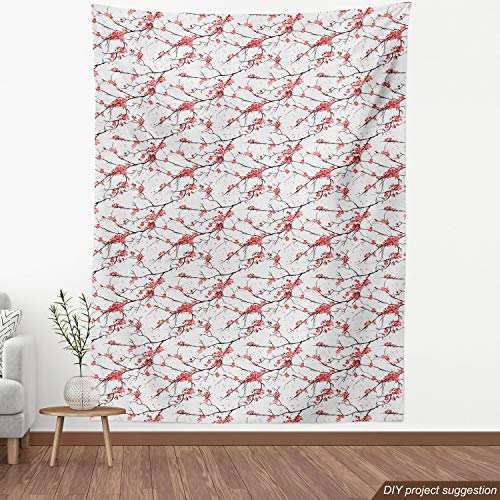 Ambesonne Nature Fabric by The Yard, Illustration of Sakura Branch...