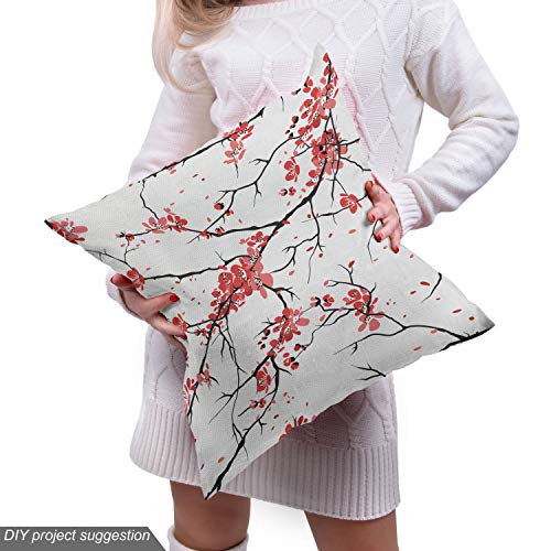 Ambesonne Nature Fabric by The Yard, Illustration of Sakura Branch...