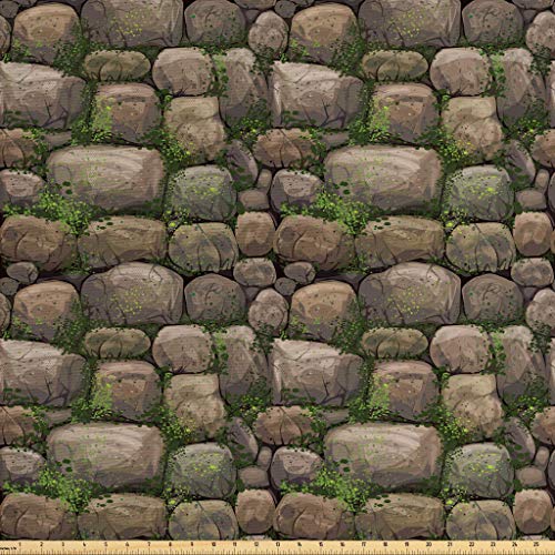 Ambesonne Nature Fabric by The Yard, Stones Covered with Moss Rock...