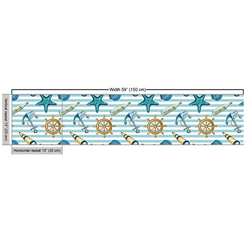 Ambesonne Nautical Fabric by The Yard, Marine Sea Striped Backgrou...