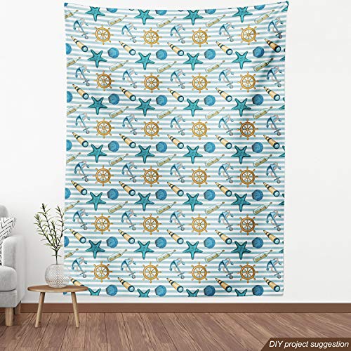 Ambesonne Nautical Fabric by The Yard, Marine Sea Striped Backgrou...