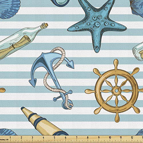 Ambesonne Nautical Fabric by The Yard, Marine Sea Striped Backgrou...